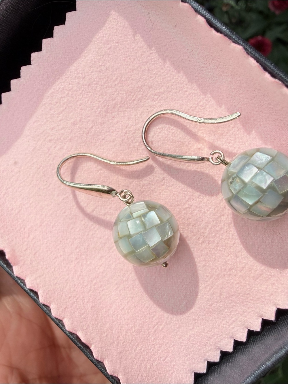 Sterling Silver Mother of Pearl Mosaic Drop Earrings